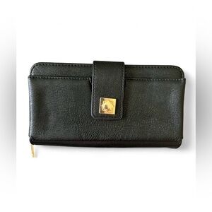 Black Leather Wallet • Gold Accent Minimalist Clutch Wallet • Women’s Classic